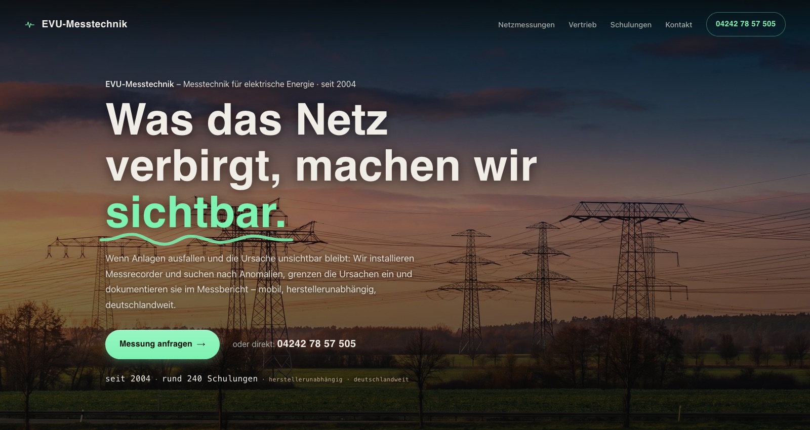 Screenshot der Website evu-messtechnik.de